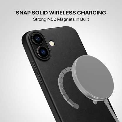 Signature Leather Magsafe Case - Iphone 17  (Royal Black)