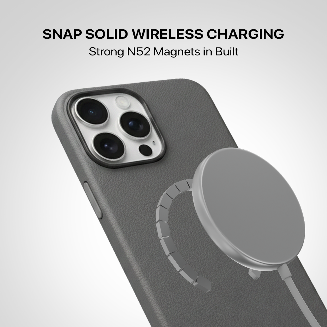 Signature Leather Magsafe Case - Iphone 16 Pro (Graphite Grey)